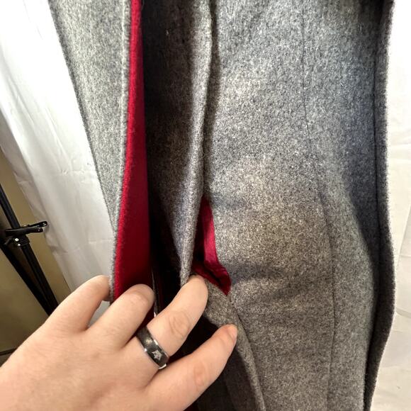 Vintage NYG New York Girl Woman size 6 Small long wool coat with scarf gray red - Picture 10 of 15